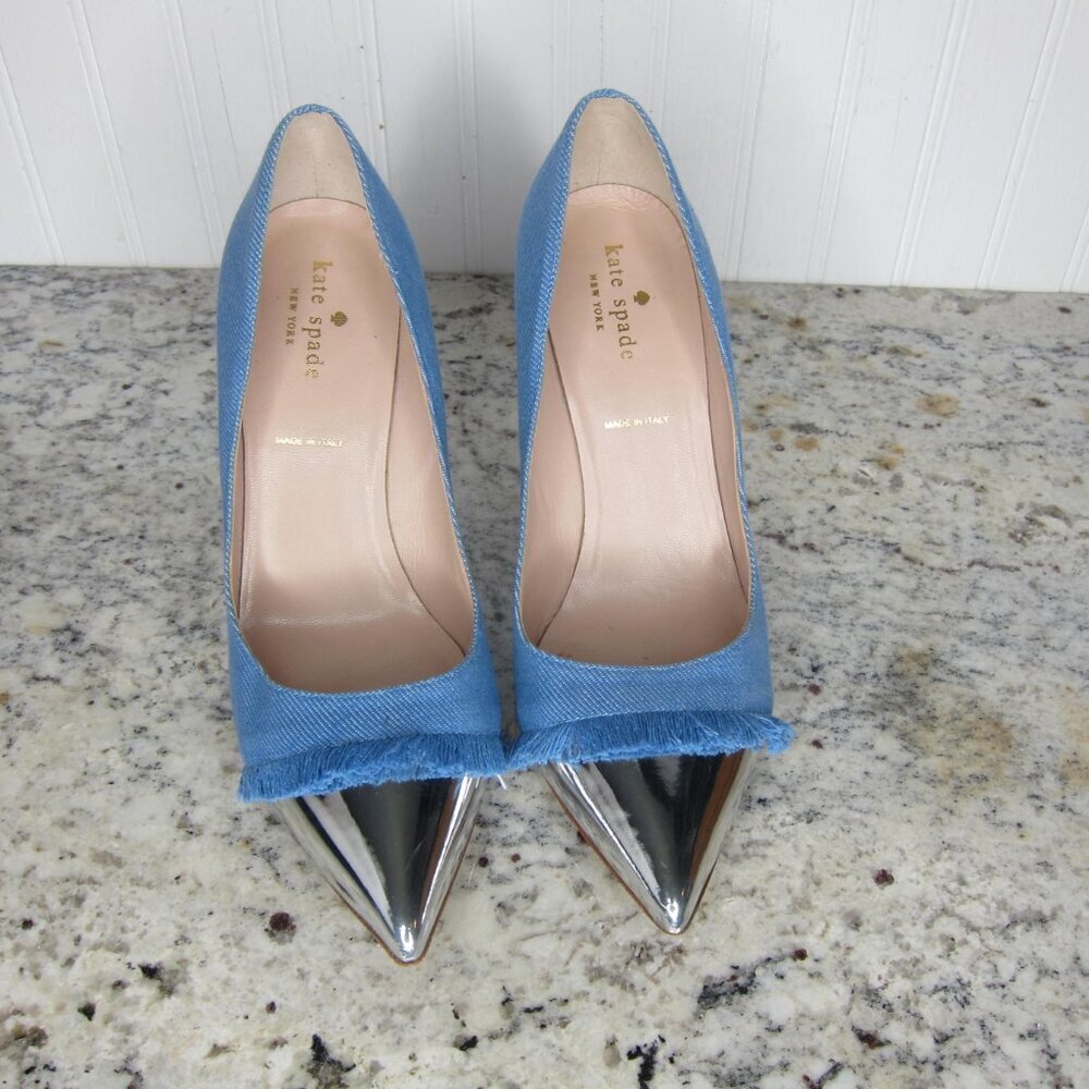 Kate Spade Luciana Fringe Denim Heels Size 8.5 - Picture 2 of 9
